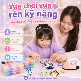 Combo Hạt Xếp 2.6mm Cho Bé, Bộ DIY Nhiều Màu Kèm Khay Và Bàn Ủi Chuyên Dụng