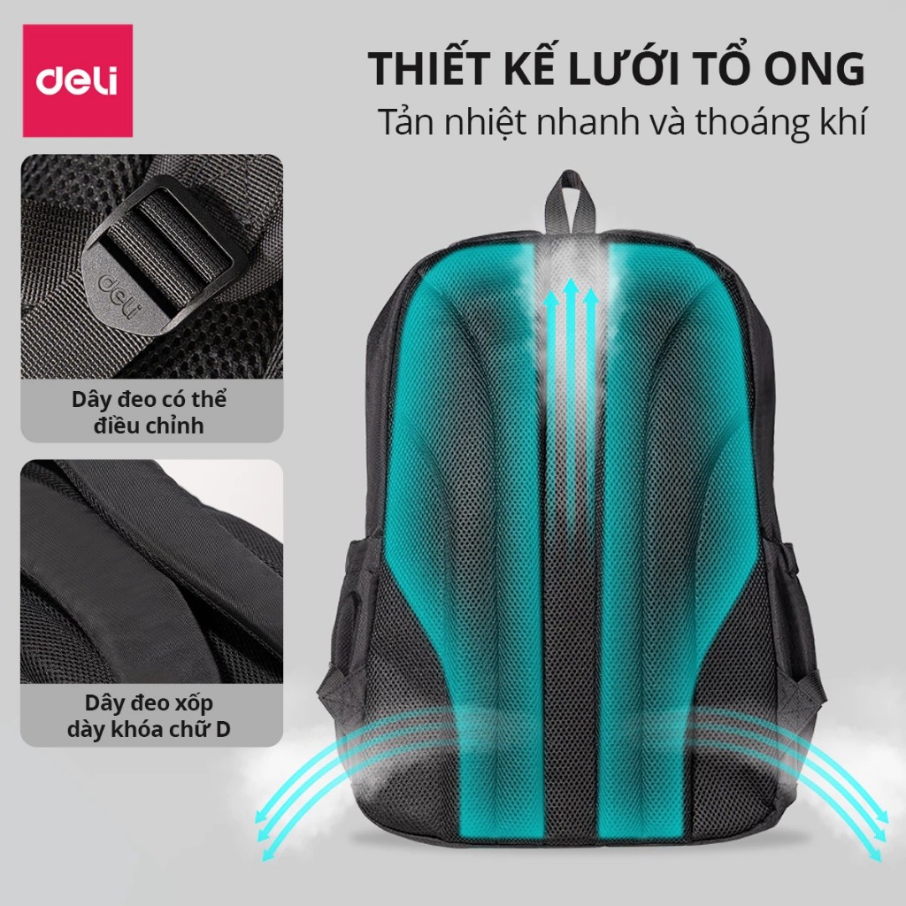 Balo Học Sinh Deli Nam Nữ – Chống Nước, Đựng Laptop 17 Inch, Thiết Kế Thoáng Khí, Ngăn Rộng BB184