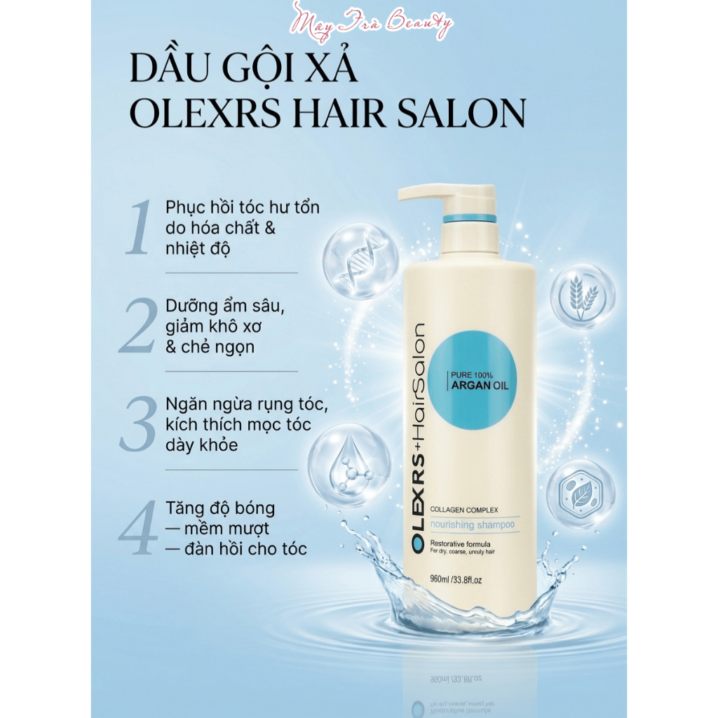 Dầu Gội Xả Olexrs Hair Salon Giảm rụng tóc, ngăn gàu, kiềm dầu, phục hồi hư tổn 500ml/960ml