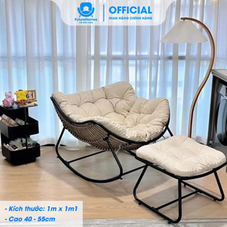 [FURNI HOME] Ghế lười thư giãn Papasan bập bênh vuông Giả mây khung thép đọc sách decor ban công, trang trí phòng khách