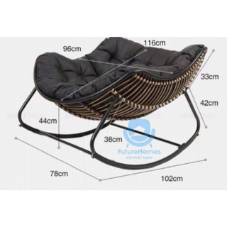 [FURNI HOME] Ghế lười thư giãn Papasan bập bênh vuông Giả mây khung thép đọc sách decor ban công, trang trí phòng khách
