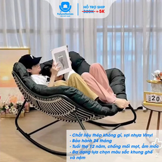 [FURNI HOME] Ghế lười thư giãn Papasan bập bênh vuông Giả mây khung thép đọc sách decor ban công, trang trí phòng khách