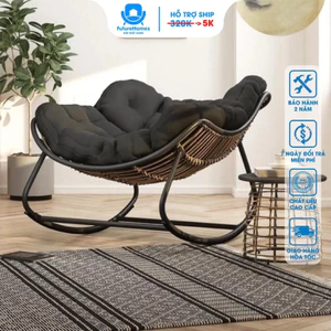 Ghế lười thư giãn Papasan bập bênh vuông Giả mây khung thép đọc sách decor ban công, trang trí phòng khách