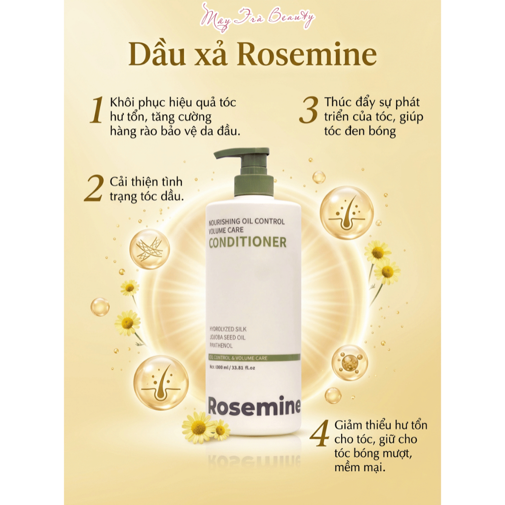 Cặp Dầu Gội Xả Rosemine Giảm rụng tóc, Ngăn gàu, Kiềm dầu, Phục hồi hư tổn 500ml/1000ml