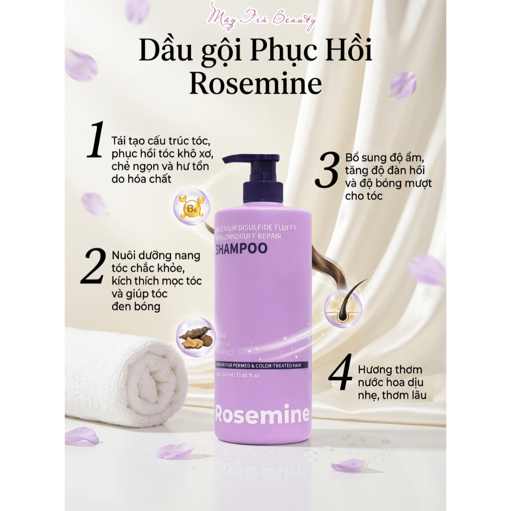 Cặp Dầu Gội Xả Rosemine Giảm rụng tóc, Ngăn gàu, Kiềm dầu, Phục hồi hư tổn 500ml/1000ml