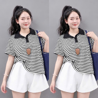 Set Đồ Bộ Bigsize Nữ Áo Thun Tay Ngắn Cổ Bẻ Phối Quần Short Năng Động Mặc Mát A351+Q500