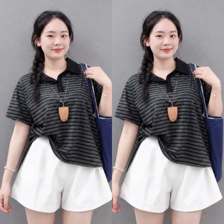 Đồ Bộ Bigsize Nữ Áo Thun Polo Cổ Bẻ Tay Ngắn Phối Quần Đùi Lưng Chun Cho Chubby A351+Q500