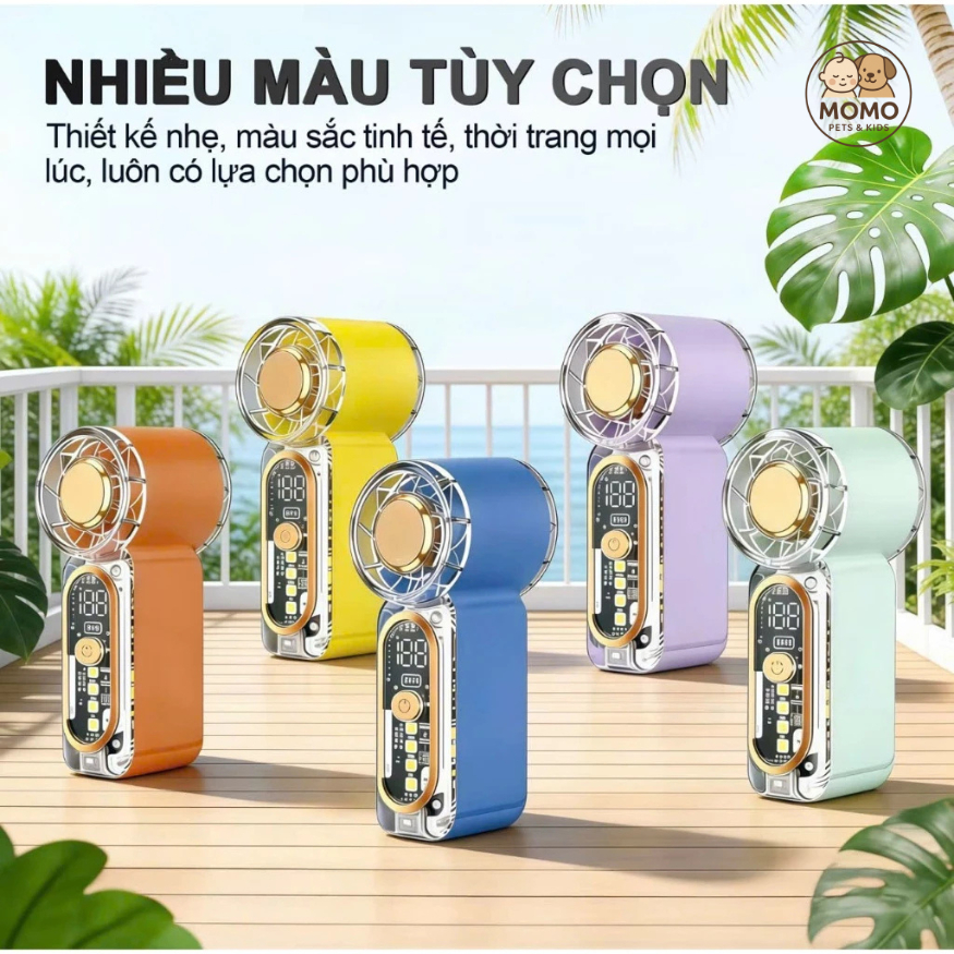 Quạt Cầm Tay Mini Cao Cấp, 100 Chế Độ Gió, Màn Hình LED, Pin Bền, Gió Siêu Mạnh Cho Bé đi chơi, đi học