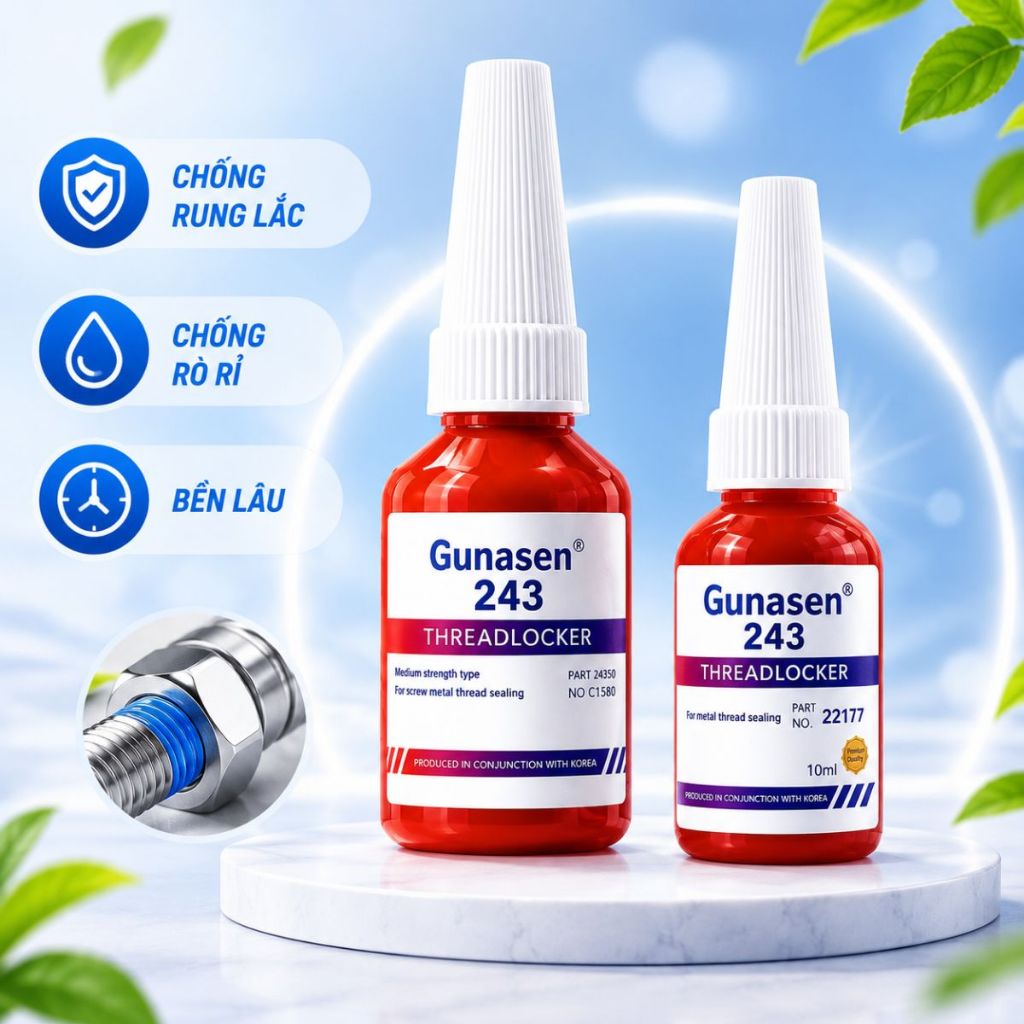 Keo Khóa Ren Gunasen 243 chống tự tháo chống rò rỉ bảo vệ mối ren 10ml