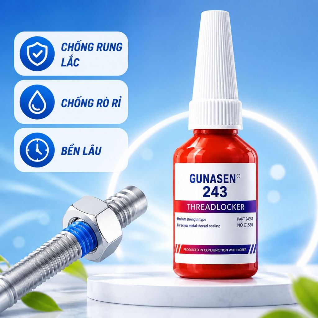 Keo Khóa Ren Gunasen 243 chống tự tháo chống rò rỉ bảo vệ mối ren 10ml