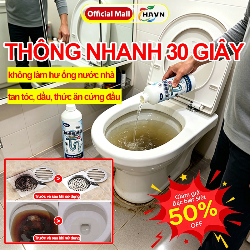 Chất Thông Cống Thông Tắc Bồn Cầu Chai 500ML Thông Tắc bồn rửa bát, lavabo, cực mạnh.