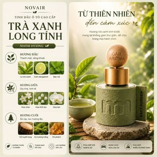 Tinh dầu ô tô cao cấp NOVAIR hương Trà xanh, nước hoa ô tô mùi hương tự nhiên tươi mát dịu nhẹ dung tích 50ml