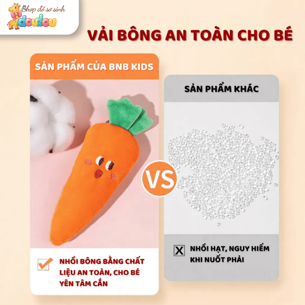 Cà Rốt Cầm Tay Cho Bé BAFABY Nhung Mềm Hạt PE An Toàn Hỗ Trợ Cầm Nắm Hạn Chế Giật Mình
