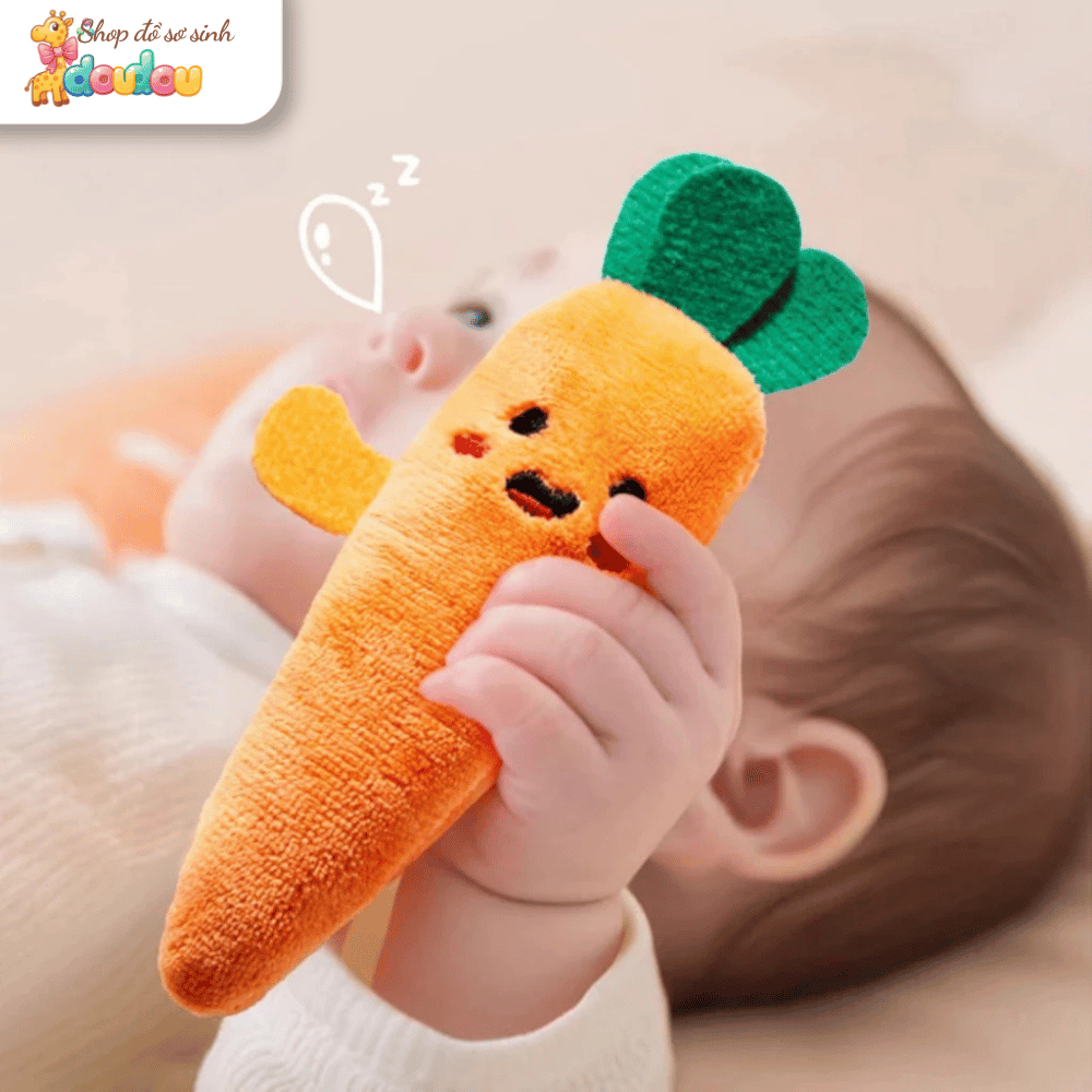 Cà Rốt Cầm Tay Cho Bé BAFABY Nhung Mềm Hạt PE An Toàn Hỗ Trợ Cầm Nắm Hạn Chế Giật Mình