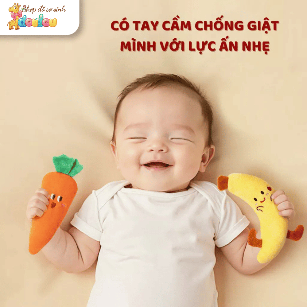 Cà Rốt Cầm Tay Cho Bé BAFABY Nhung Mềm Hạt PE An Toàn Hỗ Trợ Cầm Nắm Hạn Chế Giật Mình