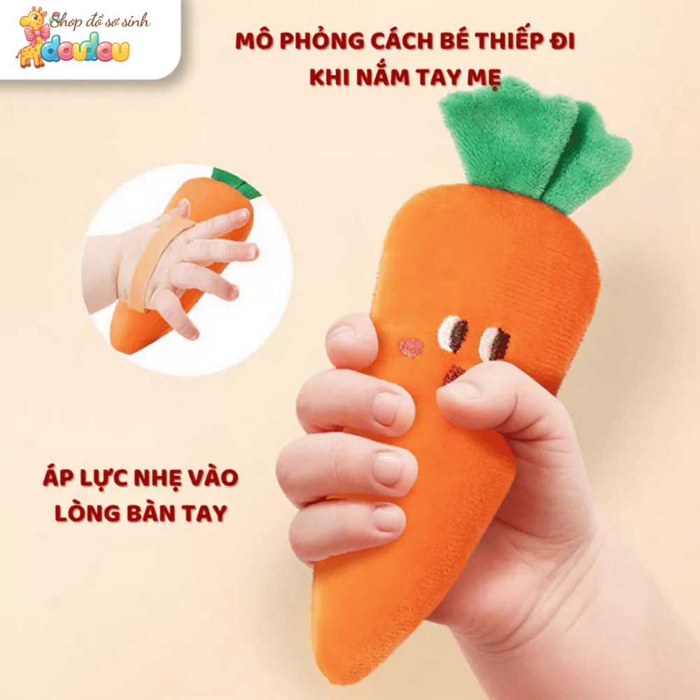 Cà Rốt Cầm Tay Cho Bé BAFABY Nhung Mềm Hạt PE An Toàn Hỗ Trợ Cầm Nắm Hạn Chế Giật Mình