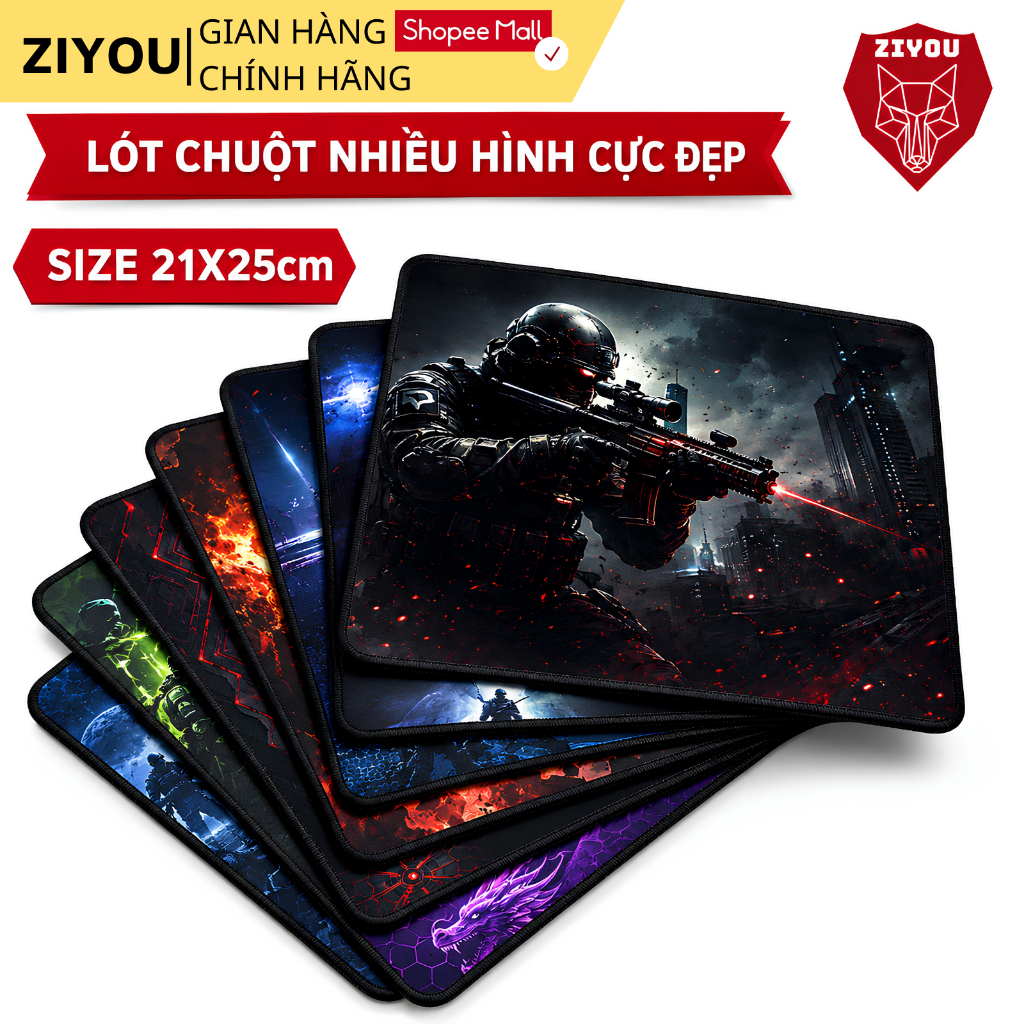 Lót Chuột, Pad Cực Đẹp Nhiều Mẫu ZIYOU Size 21x25cm Dày 2mm May Viền Chắc Chắn, Giao Ngẫu Nhiên Hình