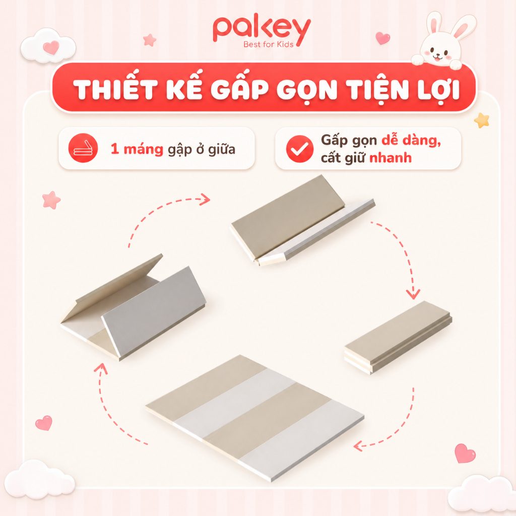 [NEW] Thảm Da PU Cao Cấp Dày 4cm, Thảm Gấp Gọn Lõi Xốp EPE Êm Ái, Da PU Mềm Mại Chống Trơn Trượt An Toàn Cho Bé