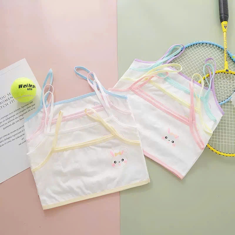 Áo Lá Bé Gái Cotton Mềm Mại Hình Thỏ Dễ Thương, Áo Hai Dây Học Sinh Tiểu Học Thoáng Mát 6-15 Tuổi [A165]Ư