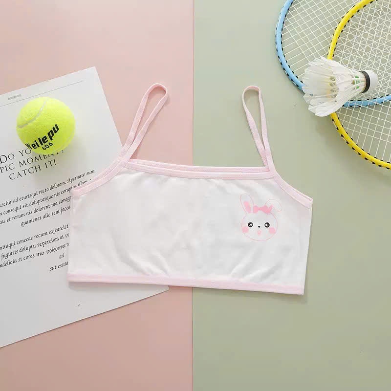 Áo Lá Bé Gái Cotton Mềm Mại Hình Thỏ Dễ Thương, Áo Hai Dây Học Sinh Tiểu Học Thoáng Mát 6-15 Tuổi [A165]Ư