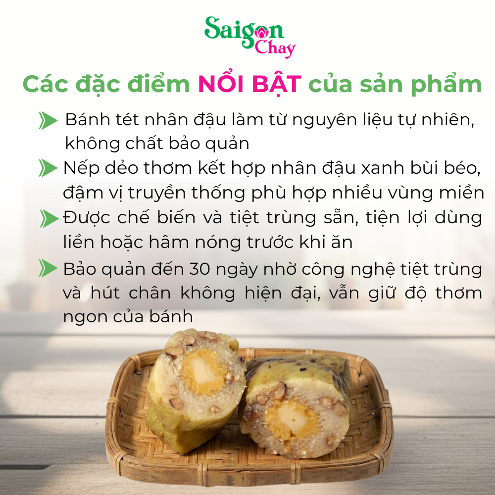 Bánh tét chay nhận đậu từ Sài Gòn Chay tiện lợi dùng ngay 1 gói x 200gram