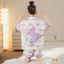 Bộ đồ ngủ lụa trẻ em cao cấp - Bộ bé gái mùa hè ngắn tay hoạ tiết dễ thương cho bé gái