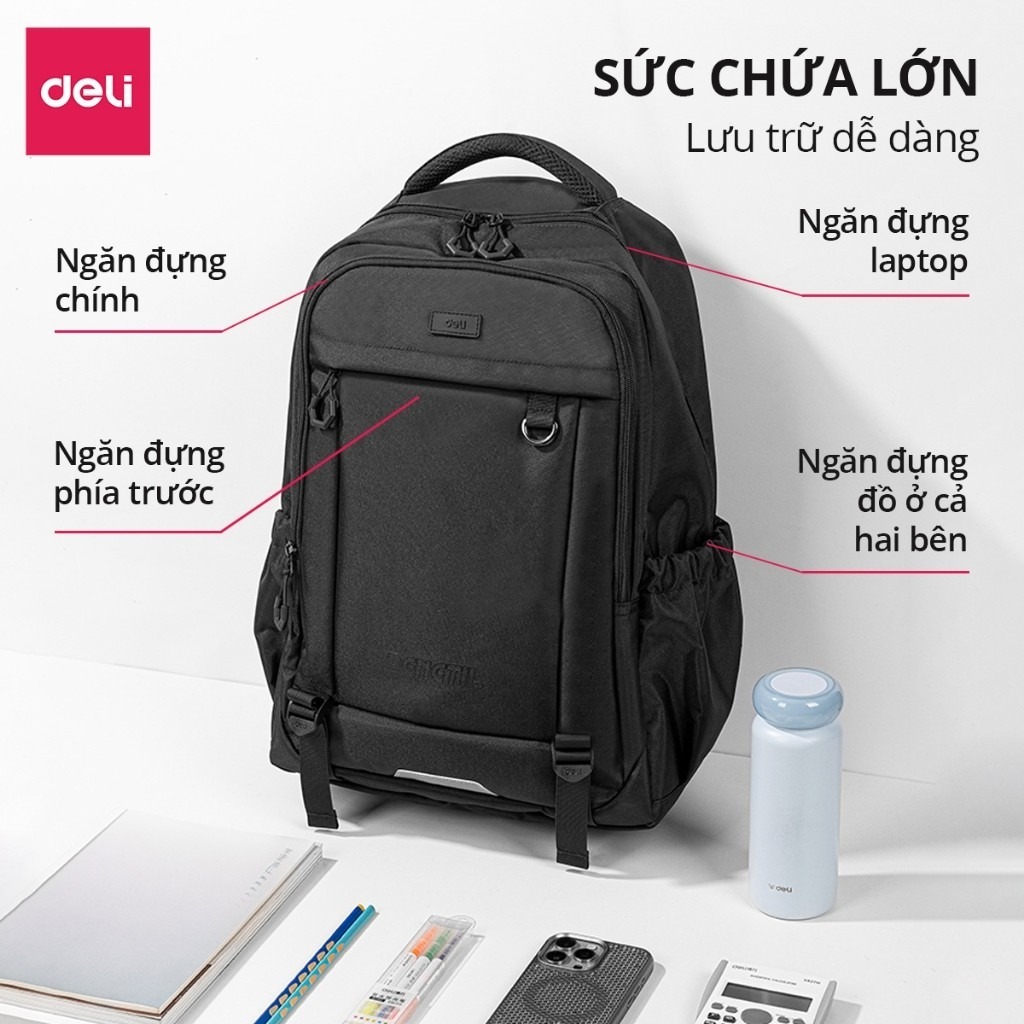 Balo Học Sinh Deli Nam Nữ – Chống Nước, Đựng Laptop 17 Inch, Thiết Kế Thoáng Khí, Ngăn Rộng BB184