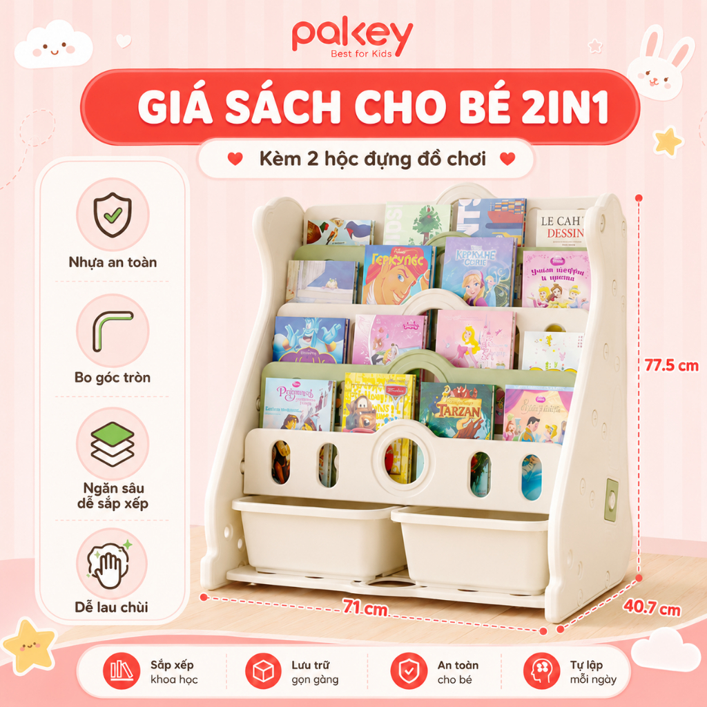 [HỎA TỐC] Kệ Giá Sách Cho Bé, Tủ Để Đồ Nhiều Tầng Pakey, Mẫu Mới Chắc Chắn, Dày Dặn, Nhựa Nguyên Sinh An Toàn Cho Bé