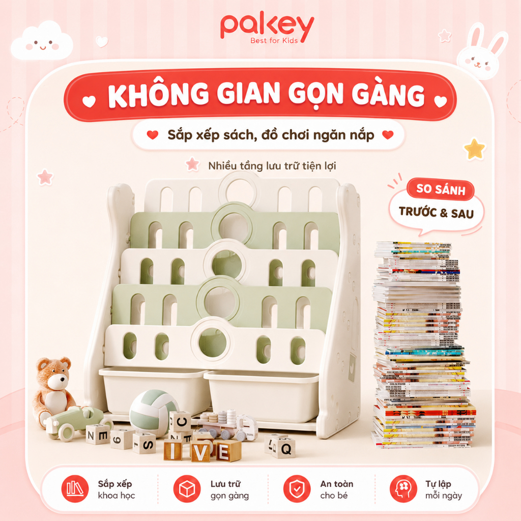 [HỎA TỐC] Kệ Giá Sách Cho Bé, Tủ Để Đồ Nhiều Tầng Pakey, Mẫu Mới Chắc Chắn, Dày Dặn, Nhựa Nguyên Sinh An Toàn Cho Bé