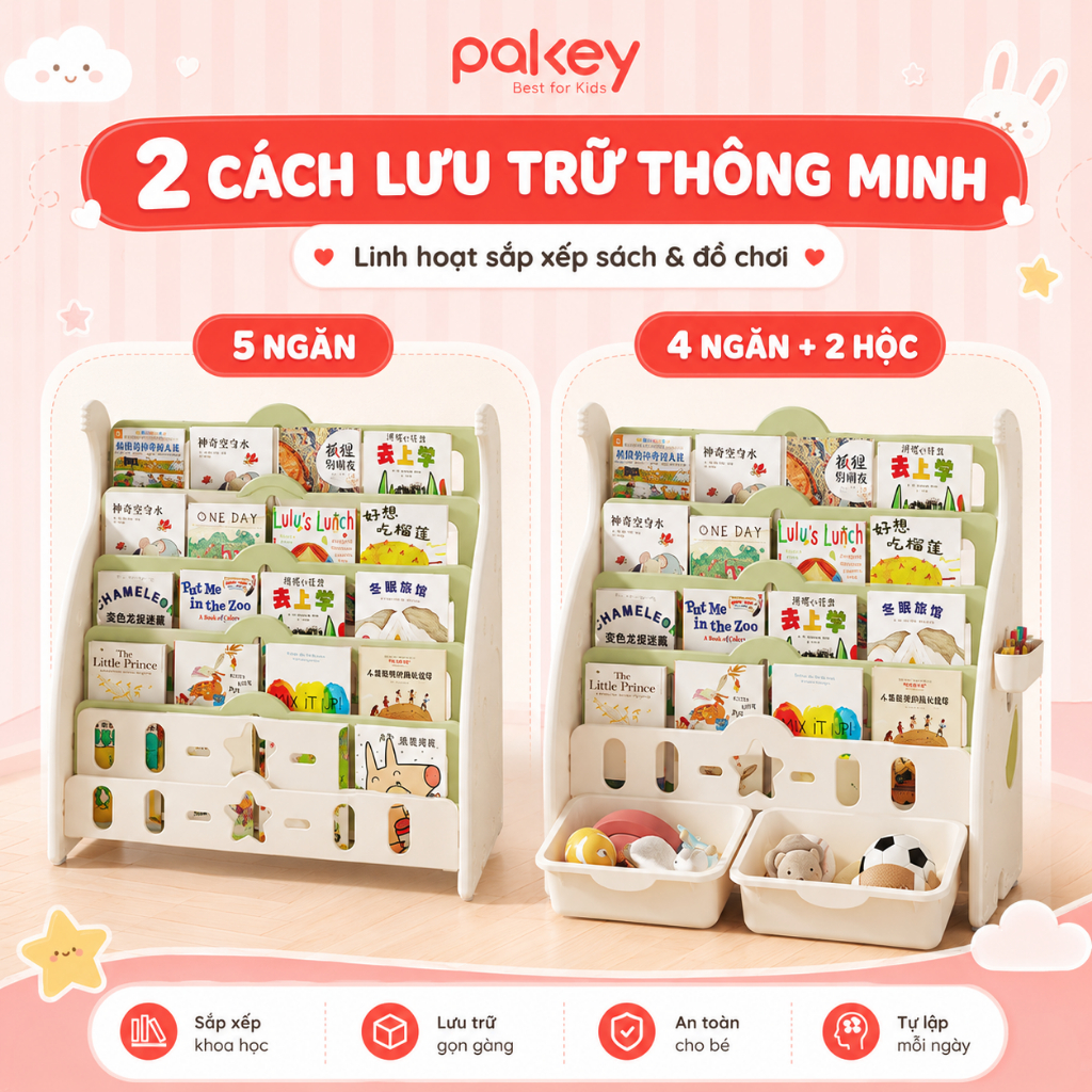 [HỎA TỐC] Kệ Giá Sách Cho Bé, Tủ Để Đồ Nhiều Tầng Pakey, Mẫu Mới Chắc Chắn, Dày Dặn, Nhựa Nguyên Sinh An Toàn Cho Bé