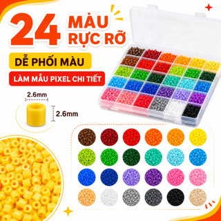 Set DIY Hạt Nhựa Ủi Perler Beads 2.6mm 24-72 Màu Bản Đầy Đủ, Hạt Xếp Hình Pixel
