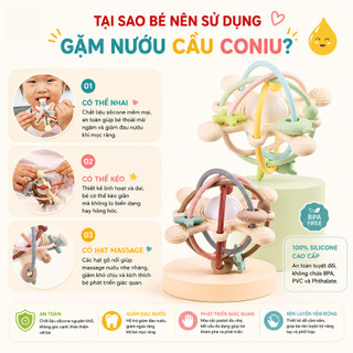 Gặm Nướu Silicone Coniu Hình Cầu Có Trục Xoay, Âm Thành Giúp Tăng Khả Năng Cầm Nắm Cho Bé