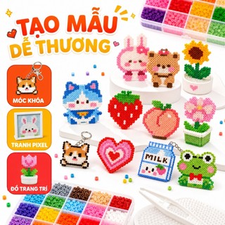 Set DIY Hạt Nhựa Ủi Perler Beads 2.6mm 24-72 Màu Bản Đầy Đủ, Hạt Xếp Hình Pixel