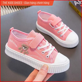 Giày Canvas Cho Bé Trai Bé Gái - Giày Thể Thao Trẻ Em Đế Bánh Mì Họa Tiết Gấu WyhBaer Quai Dán Tiện Lợi