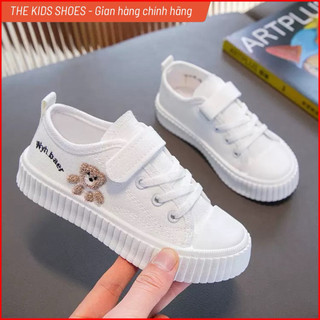 Giày Canvas Cho Bé Trai Bé Gái - Giày Thể Thao Trẻ Em Đế Bánh Mì Họa Tiết Gấu WyhBaer Quai Dán Tiện Lợi