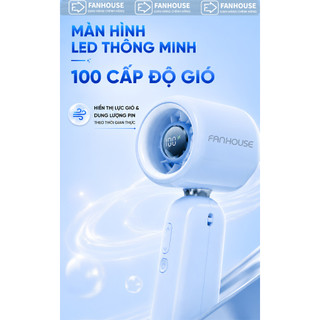 Quạt cầm tay Space-X 100 cấp độ gió 3000mAh Fan House, quạt cầm tay có màn hình led, tặng dây đeo