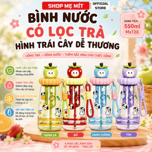 Bình Nước Có Lọc Trà Hình Trái Cây Dễ Thương 550ml Chống Rò Rỉ Có Dây Đeo