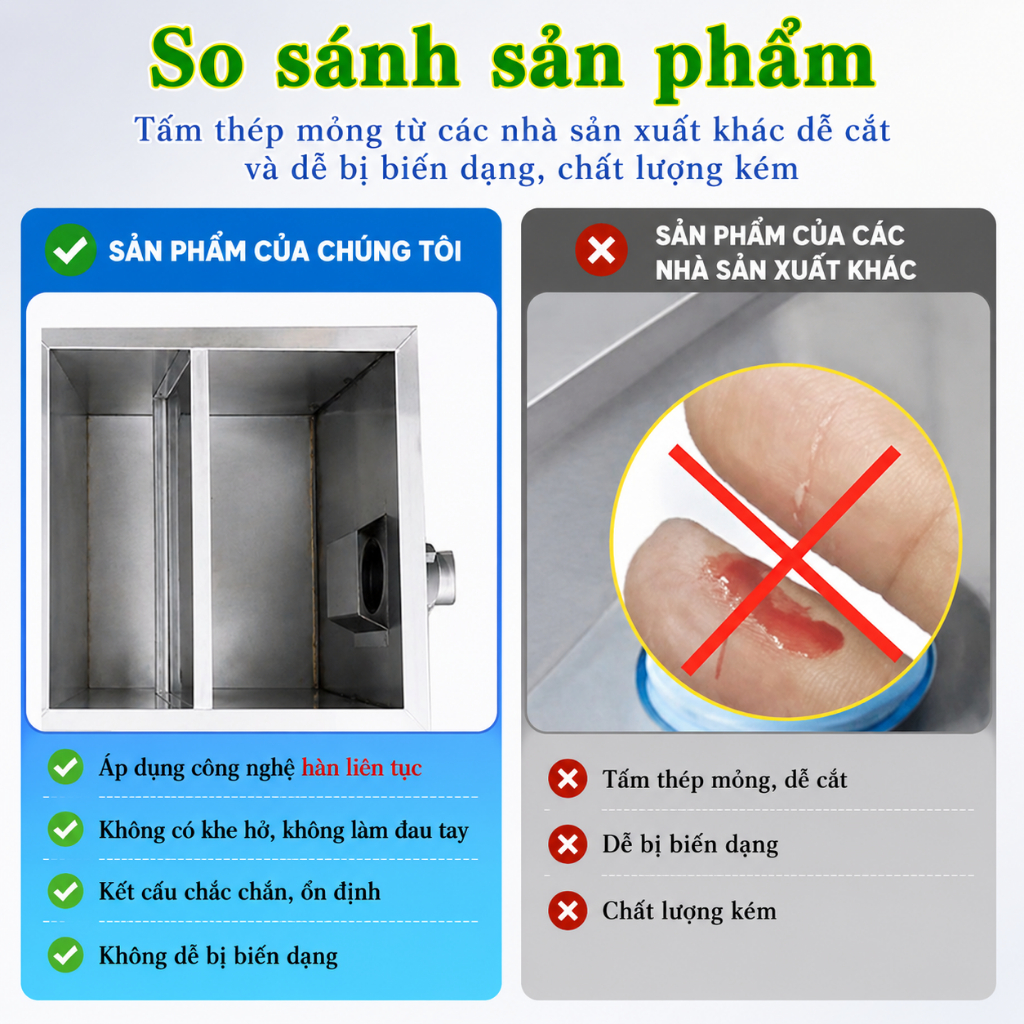 【Giao hàng nội địa】Bể tách mỡ inox chống tắc, Bẫy mỡ nhà bếp có tay cầm, Thiết bị tách dầu mỡ