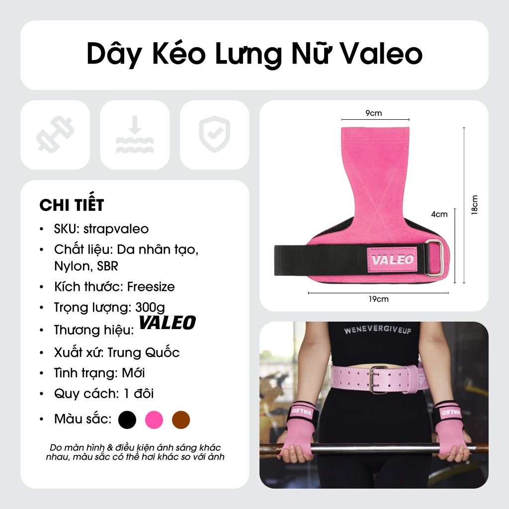 [1 Đôi] Găng Tay Nữ Trợ Lực VALEO - Dây Kéo Lưng Nữ Lifting Straps Deadlift Tập Tạ, Tập Xà, Tập Gym - KL-ValeoNu