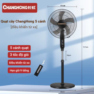 Quạt cây đứng quạt điện ChangHong 5 cánh kèm điều khiển từ xa với 4 chế độ gió, HẸN GIỜ TỚI 9H