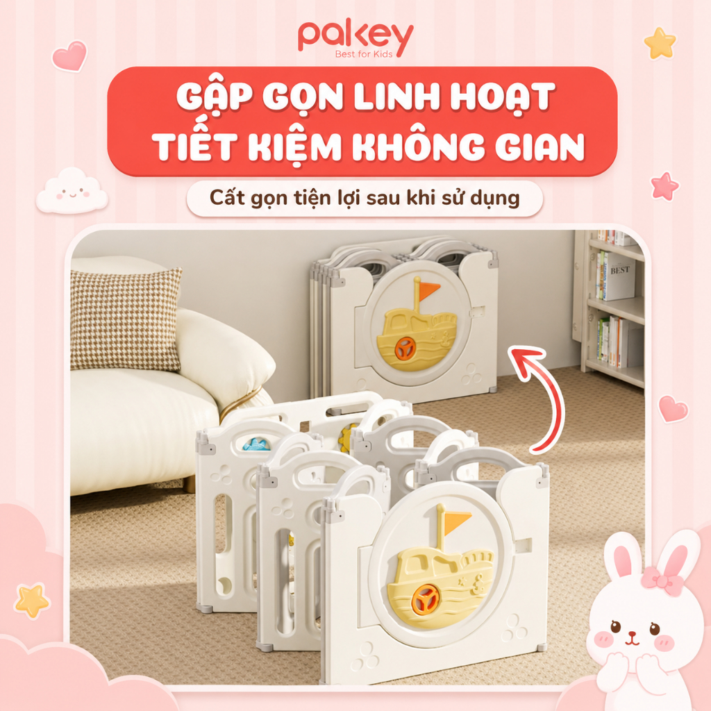[HỎA TỐC] Quây Cũi Nhựa Gấp Gọn Mẫu Mới TẶNG Thảm + 50 Bóng + Giỏ Bóng, Quây Bóng Cho Bé HAPPY BOAT Cao 62Cm An Toàn