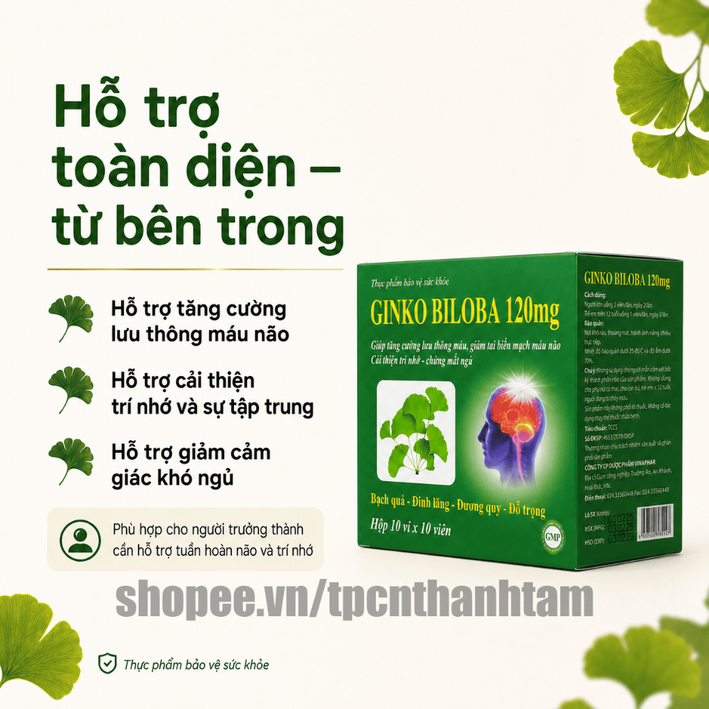 [Xanh Lá] Viên uống GINKGO BILOBA 120mg giúp tăng cường trí nhớ - Hộp 100 Viên