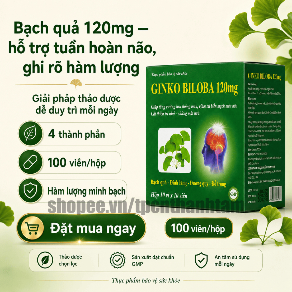 [Xanh Lá] Viên uống GINKGO BILOBA 120mg giúp tăng cường trí nhớ - Hộp 100 Viên