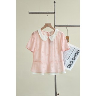 Áo Kiểu Nữ LAMER FASHION Dáng Peplum Ngắn Tay Cổ Sen Phối Màu Nữ Tính, Công Sở L61B26H029