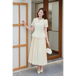 Áo Kiểu Nữ LAMER FASHION Dáng Peplum Ngắn Tay Cổ Sen Phối Màu Nữ Tính, Công Sở L61B26H029