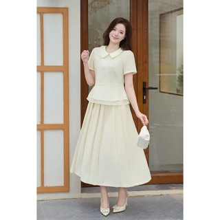 Áo Kiểu Nữ LAMER FASHION Dáng Peplum Ngắn Tay Cổ Sen Phối Màu Nữ Tính, Công Sở L61B26H029