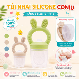 Túi Nhai Ăn Dặm, Núm Nhai Ăn Dặm Cho Bé Chống Hóc Coniu Gồm 3 Size Chất Liệu Silicone Mềm Mại( Hộp 01 Chiếc)