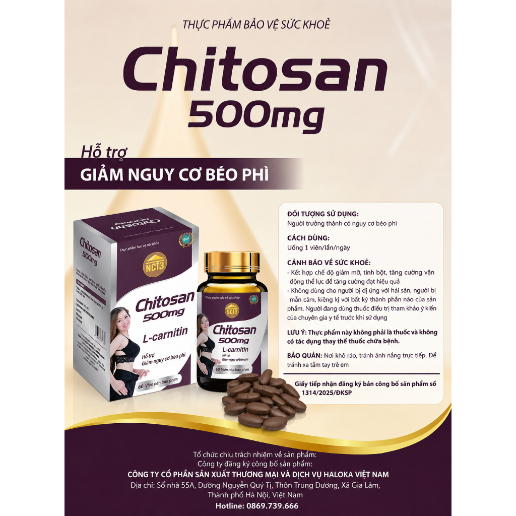 TPBVSK Chitosan 500mg L-Carnitin NCT3 Hộp 60 Viên Hỗ Trợ Kiểm Soát Cân Nặng Chính Hãng