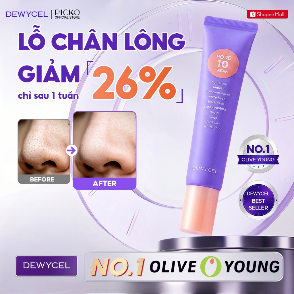 (date 18/9/2027) Kem giảm mụn đầu đen - đầu trắng - se khít lỗ chân lông - cấp ẩm Dewycel Pore 10 Cream 40ml