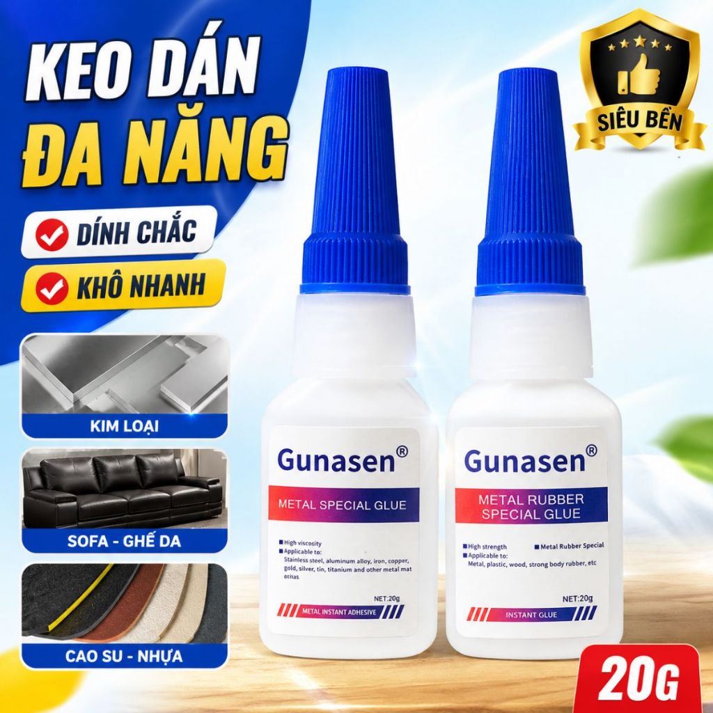 Keo dán đa năng Gunasen dán kim loại cao su nhựa hợp kim siêu dính siêu chắc 20g